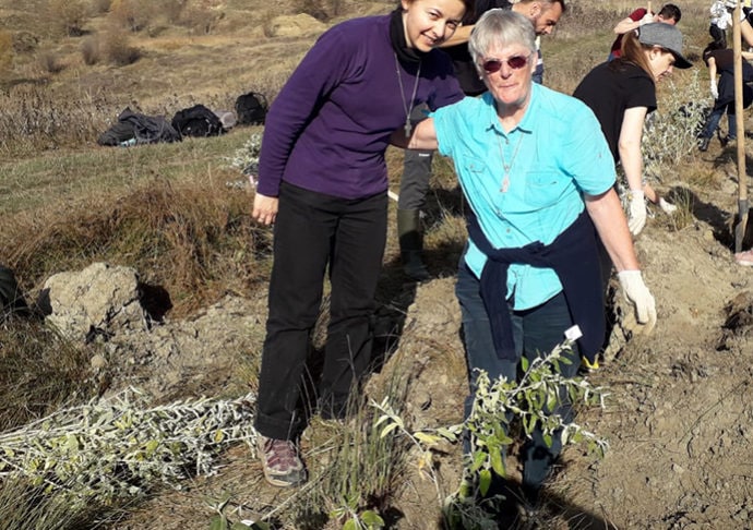 FCJ sisters planting trees in Romania