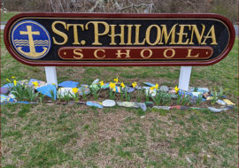 Daffodils in honor of FCK Bicentenary 1820-2020 in front of St Philomena School Portsmouth USA