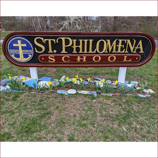 Daffodils in honor of FCK Bicentenary 1820-2020 in front of St Philomena School Portsmouth USA