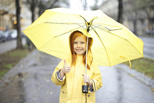 Smiling Girl with Yellow Umbrella