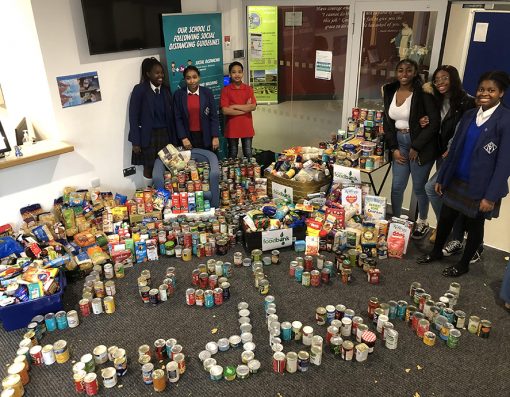 Maria Fidelis students with their foodbank donations