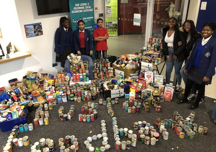 Maria Fidelis students with their foodbank donations