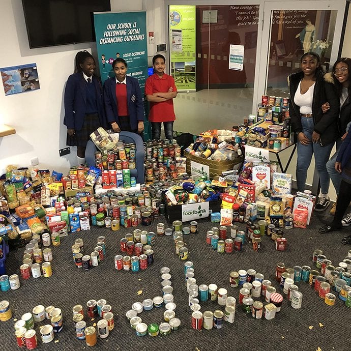 Maria Fidelis students with their foodbank donations