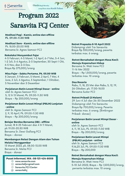 Program 2022 Sarasvita FCJ Center